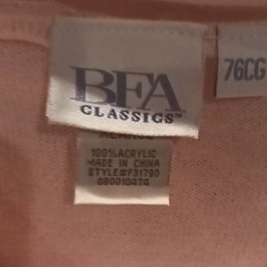 BFA Classics pink l/s sweater w neck-tie, ribbed cuffs/hem Size XL